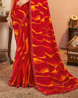 Vishal Prints Venetian Red Printed Georgette Saree With Fancy Border