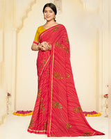 Vishal Prints Pinkish Red Printed Georgette Saree With Fancy Border