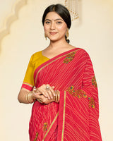 Vishal Prints Pinkish Red Printed Georgette Saree With Fancy Border