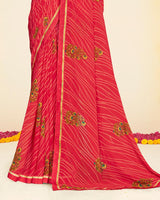 Vishal Prints Pinkish Red Printed Georgette Saree With Fancy Border