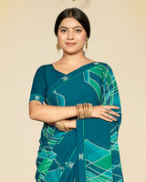 Vishal Prints Aqua Blue Printed Georgette Saree With Fancy Border