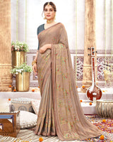 Vishal Prints Pastel Brown Designer Fancy Chiffon Saree With Foil Print And Border