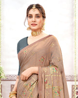 Vishal Prints Pastel Brown Designer Fancy Chiffon Saree With Foil Print And Border