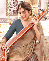 Vishal Prints Pastel Brown Designer Fancy Chiffon Saree With Foil Print And Border