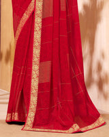 Vishal Prints Cherry Red Georgette Saree With Foil Print And Zari Border