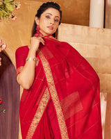 Vishal Prints Cherry Red Georgette Saree With Foil Print And Zari Border