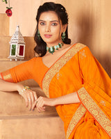 Vishal Prints Orange Georgette Saree With Foil Print And Zari Border