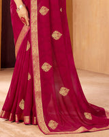 Vishal Prints Burgundy Georgette Saree With Foil Print And Zari Border