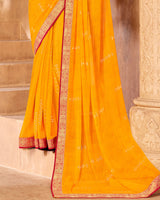 Vishal Prints Golden Yellow Georgette Saree With Foil Print And Zari Border