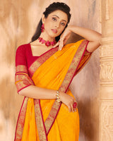 Vishal Prints Golden Yellow Georgette Saree With Foil Print And Zari Border
