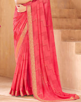Vishal Prints Red Pink Georgette Saree With Foil Print And Zari Border