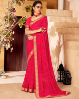 Vishal Prints Red Pink Georgette Saree With Foil Print And Zari Border