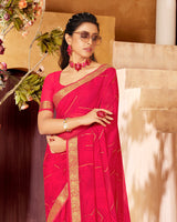 Vishal Prints Red Pink Georgette Saree With Foil Print And Zari Border