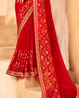 Vishal Prints Red Georgette Saree With Foil Print And Zari Border