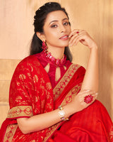 Vishal Prints Red Georgette Saree With Foil Print And Zari Border