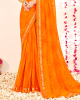 Vishal Prints Orange Printed Georgette Saree With Embroidery Zari Border