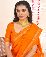 Vishal Prints Orange Printed Georgette Saree With Embroidery Zari Border