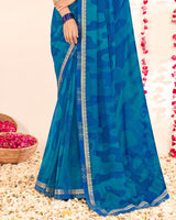 Vishal Prints Dark Blue Printed Georgette Saree With Embroidery Zari Border