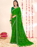 Vishal Prints Green Printed Georgette Saree With Embroidery Zari Border