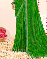 Vishal Prints Green Printed Georgette Saree With Embroidery Zari Border