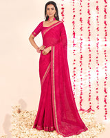 Vishal Prints Red Pink Printed Georgette Saree With Embroidery Zari Border
