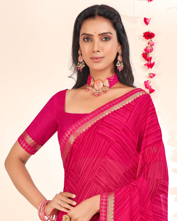 Vishal Prints Red Pink Printed Georgette Saree With Embroidery Zari Border