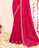 Vishal Prints Red Pink Printed Georgette Saree With Embroidery Zari Border