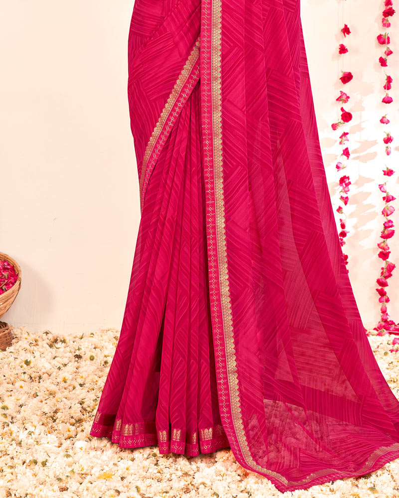 Vishal Prints Red Pink Printed Georgette Saree With Embroidery Zari Border