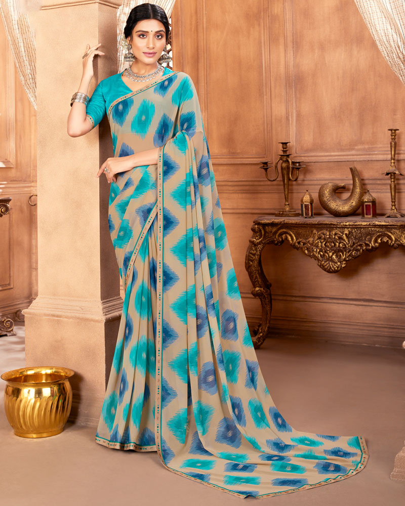 Vishal Prints Pastel Brown Printed Georgette Saree With Fancy Border