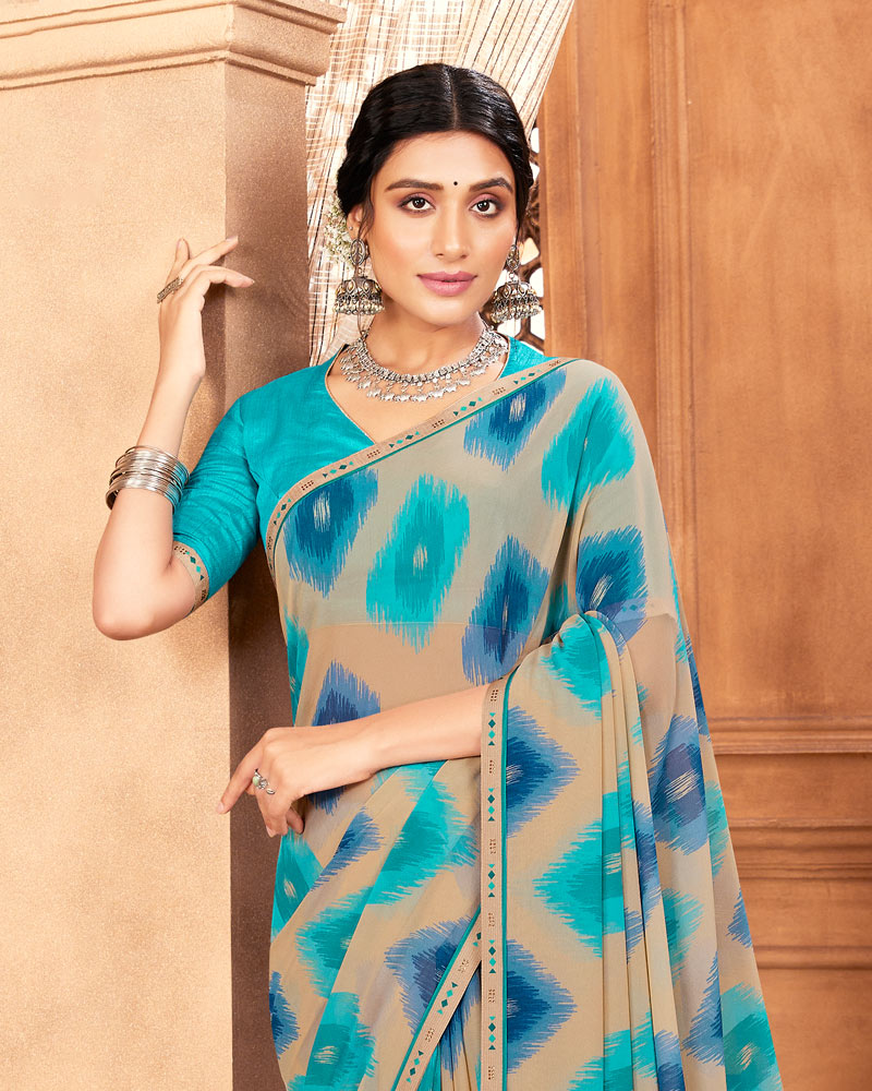 Vishal Prints Pastel Brown Printed Georgette Saree With Fancy Border