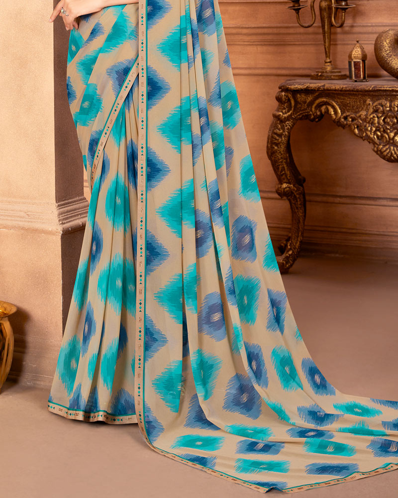 Vishal Prints Pastel Brown Printed Georgette Saree With Fancy Border