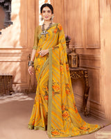 Vishal Prints Fawn Printed Georgette Saree With Fancy Border