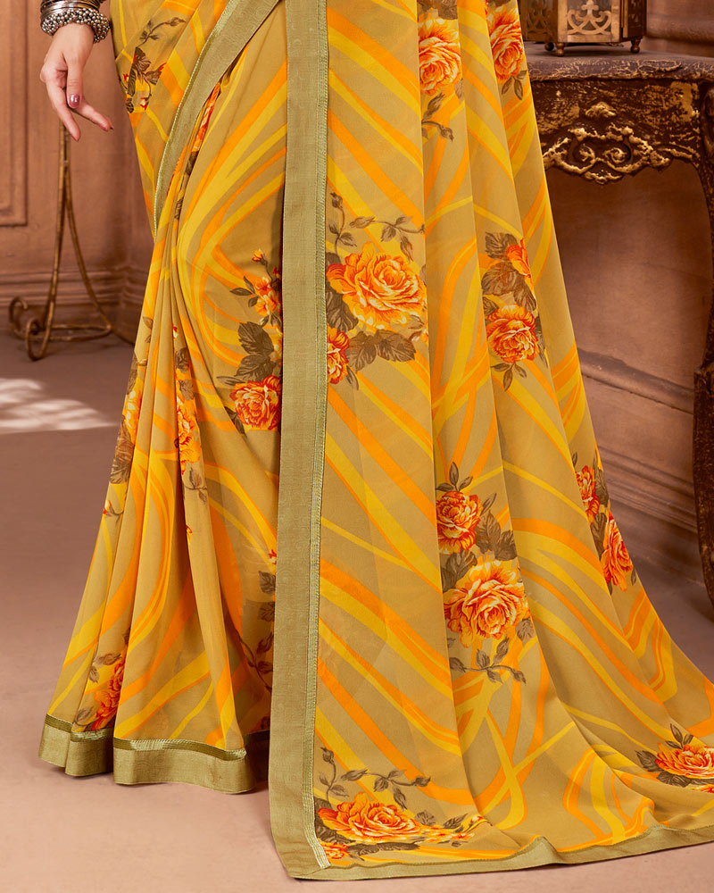 Vishal Prints Fawn Printed Georgette Saree With Fancy Border