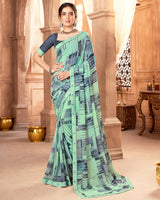 Vishal Prints Sea Green Printed Georgette Saree With Fancy Border