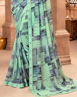 Vishal Prints Sea Green Printed Georgette Saree With Fancy Border