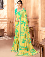 Vishal Prints Pastel Yellow Printed Georgette Saree With Fancy Border