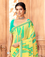 Vishal Prints Pastel Yellow Printed Georgette Saree With Fancy Border