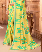 Vishal Prints Pastel Yellow Printed Georgette Saree With Fancy Border