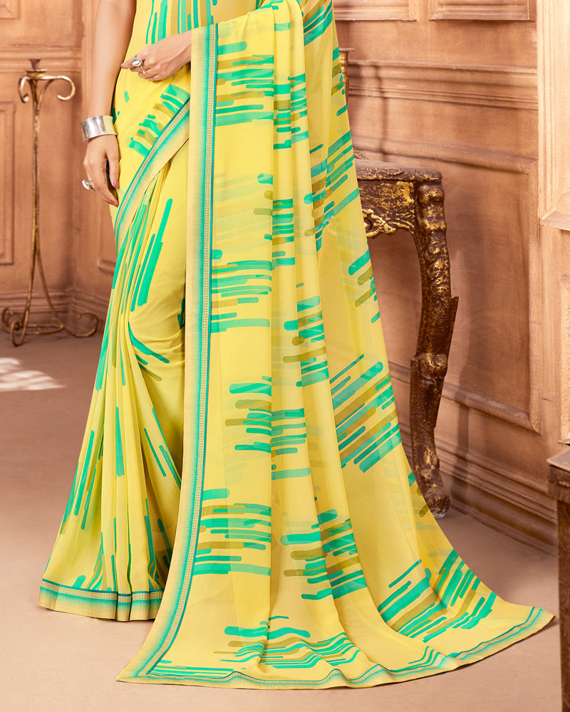 Vishal Prints Pastel Yellow Printed Georgette Saree With Fancy Border