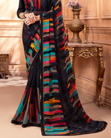 Vishal Prints Black Printed Georgette Saree With Fancy Border