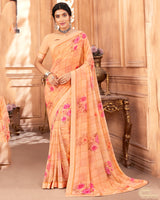 Vishal Prints Pastel Orange Printed Georgette Saree With Fancy Border