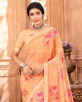 Vishal Prints Pastel Orange Printed Georgette Saree With Fancy Border
