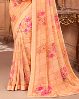 Vishal Prints Pastel Orange Printed Georgette Saree With Fancy Border