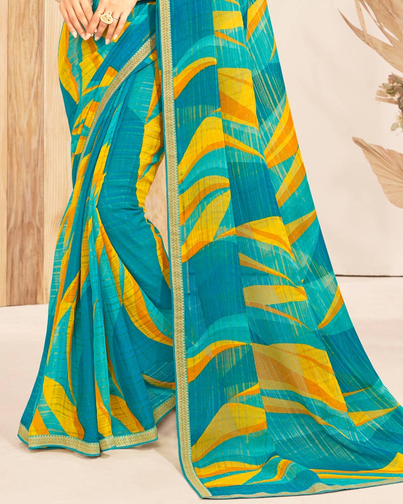 Vishal Prints Multi Blue Patterned Chiffon Printed Saree With Foil Print And Zari Border