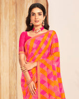 Vishal Prints Multi Pink Patterned Chiffon Printed Saree With Foil Print And Zari Border