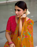 Vishal Prints Dusty Orange Printed Chiffon Saree With Zari Border