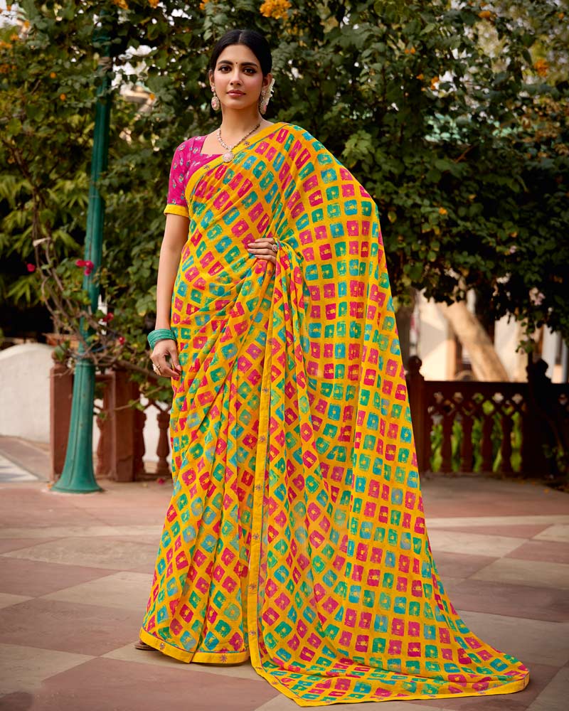 Vishal Prints Multi Colour Printed Chiffon Saree With Zari Border