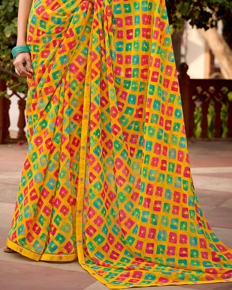 Vishal Prints Multi Colour Printed Chiffon Saree With Zari Border