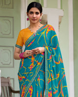 Vishal Prints Pale Blue Printed Chiffon Saree With Zari Border