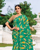 Vishal Prints Emerald Green Printed Chiffon Saree With Fancy Border